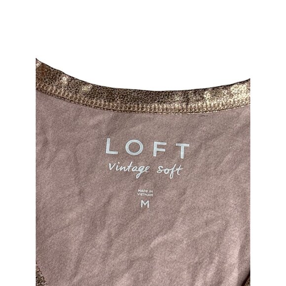 Loft Womens Vintage Soft Pocket Tee M Metallic Rose Gold V-Neck T-Shirt Cotton - Picture 4 of 6
